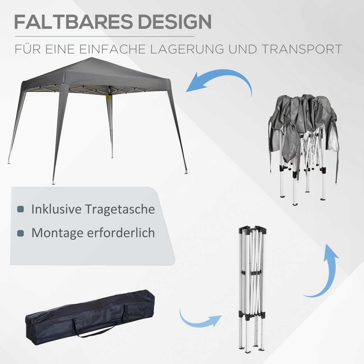 Folding Pavilion Pavilion Folding Tent Party Tent Incl. Carrying Bag 2.4X2.4M Steel Gray