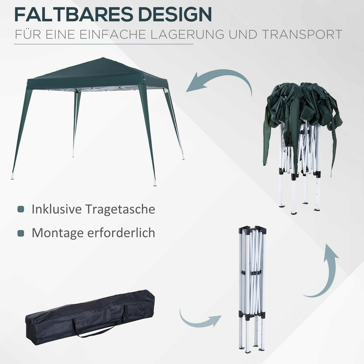 Folding Pavilion Pavilion Folding Tent Party Tent Incl. Carrying Bag 2.4X2.4M Steel Green