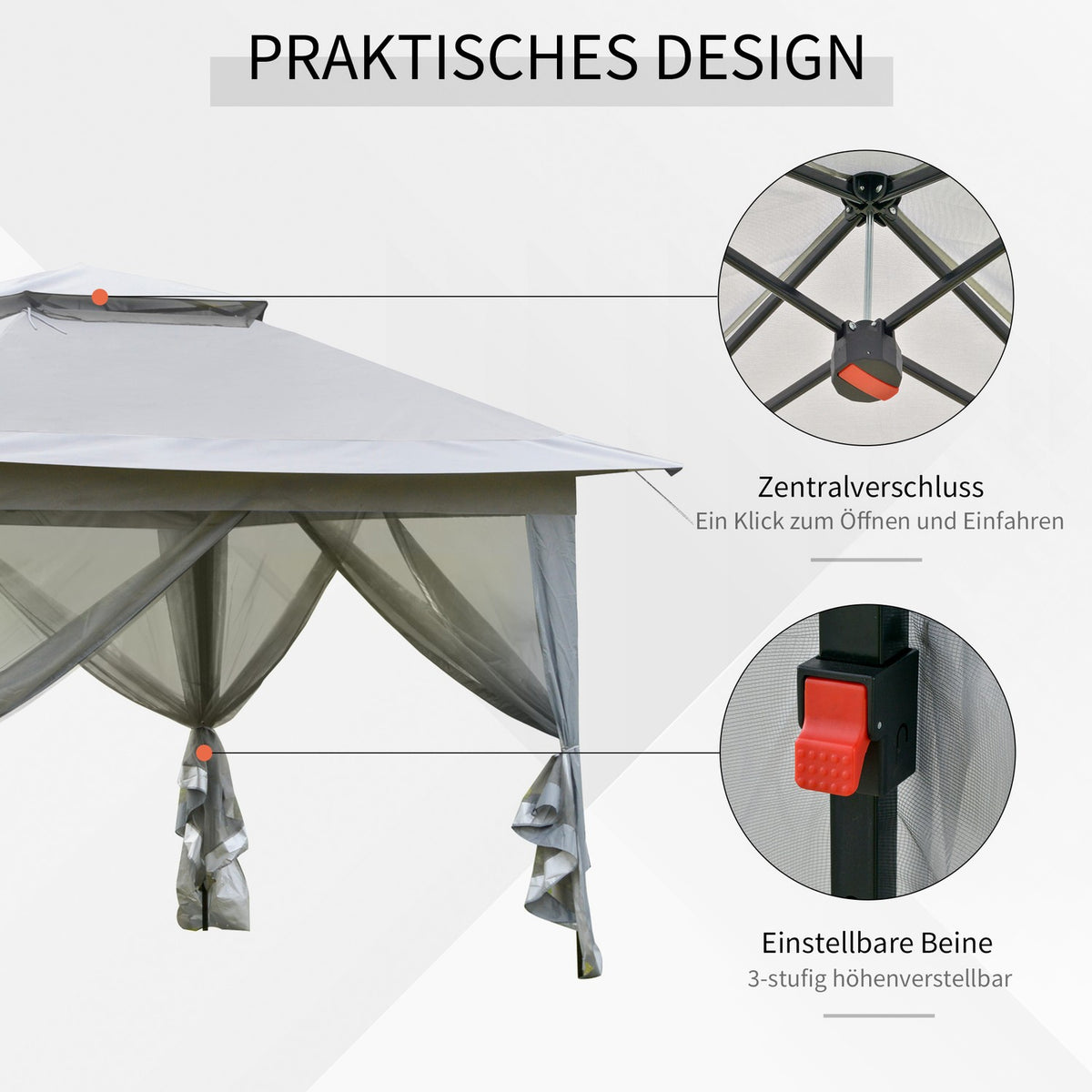 Folding Pavilion Pop-Up Tent Garden Pavilion Incl. Roll Bag Steel+Oxford+Mesh Gray 3.64X3.64X2.94M