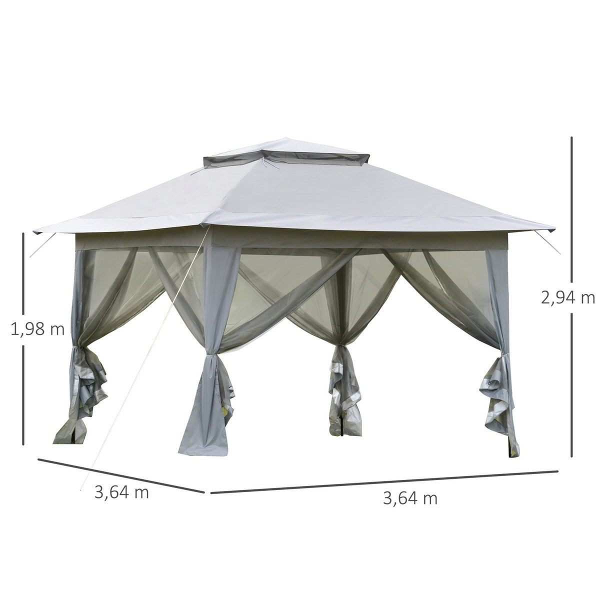 Folding Pavilion Pop-Up Tent Garden Pavilion Incl. Roll Bag Steel+Oxford+Mesh Gray 3.64X3.64X2.94M