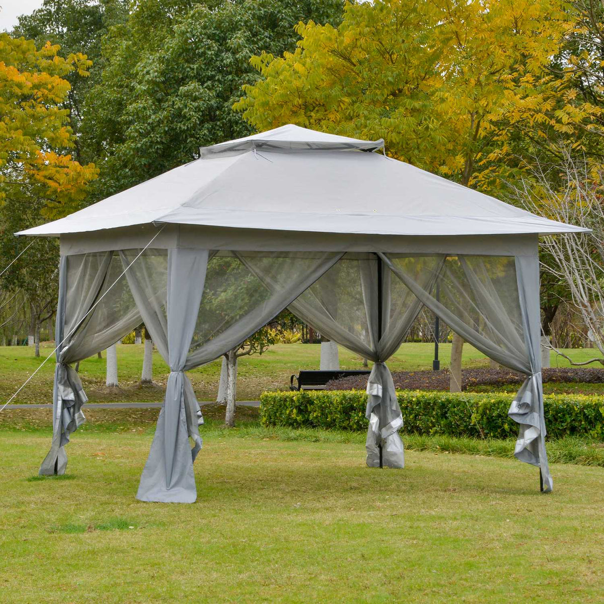 Folding Pavilion Pop-Up Tent Garden Pavilion Incl. Roll Bag Steel+Oxford+Mesh Gray 3.64X3.64X2.94M