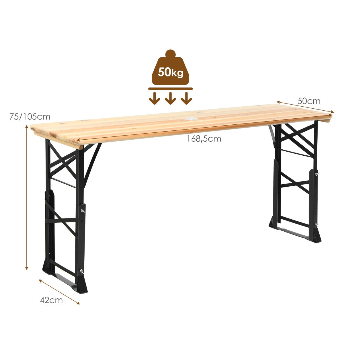 Folding Picnic Table, Wood, Adjustable Height, Umbrella Hole