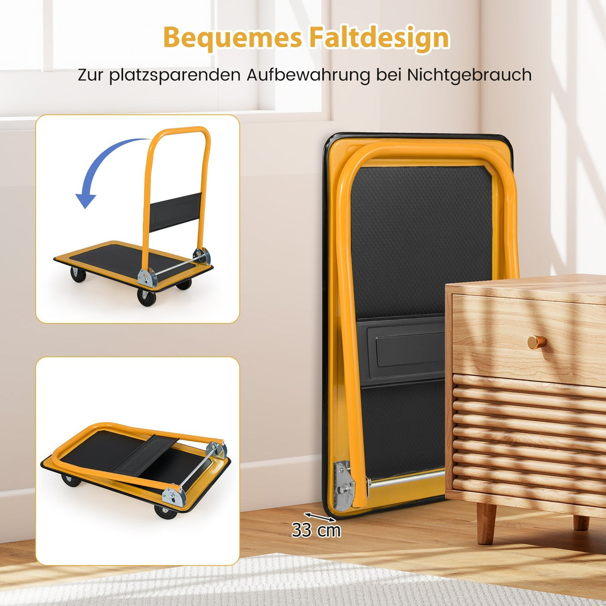 Folding Platform Cart, 150kg Capacity, 360 Swivel Wheels