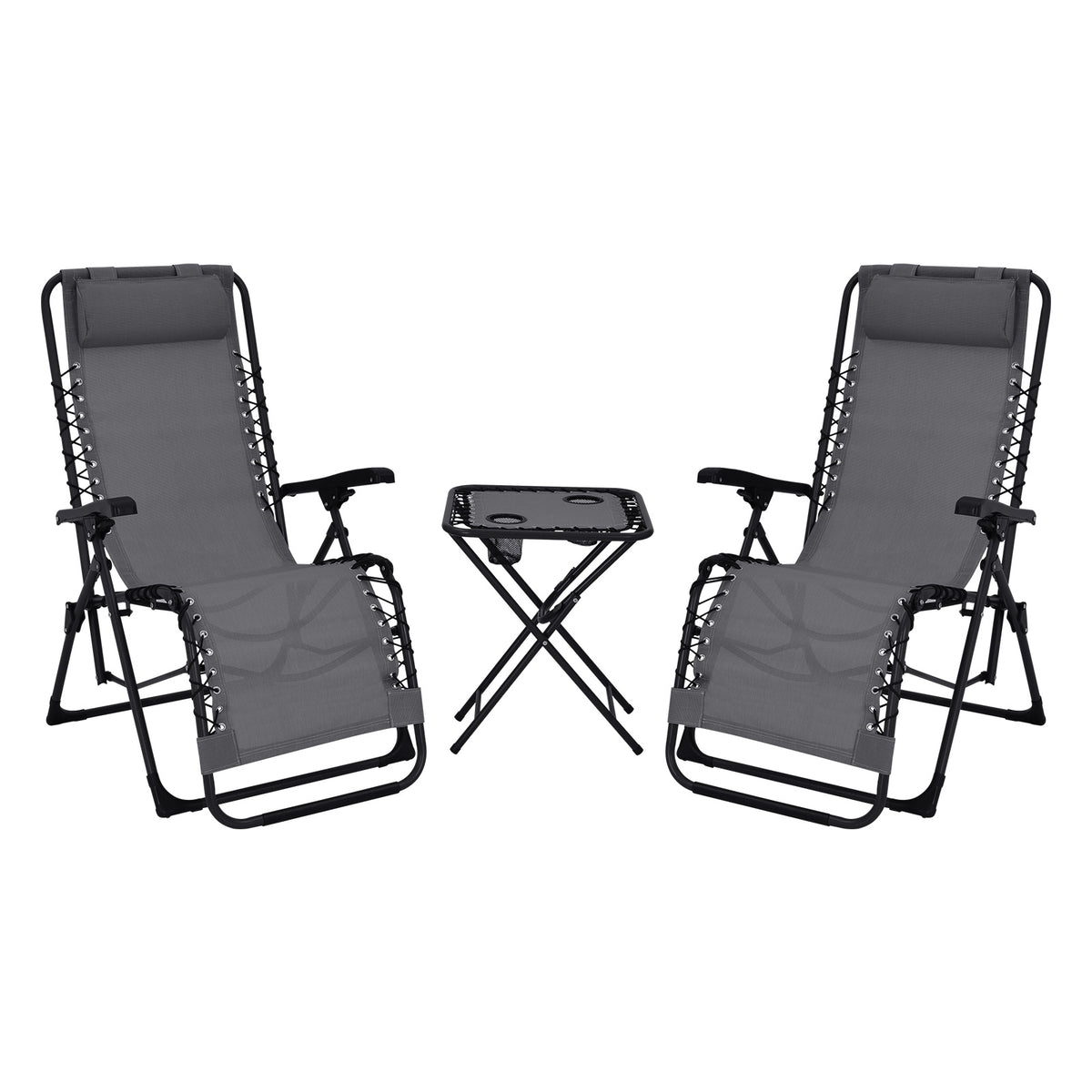 Folding Reclining Patio Chair Set, 2 Chairs and Table