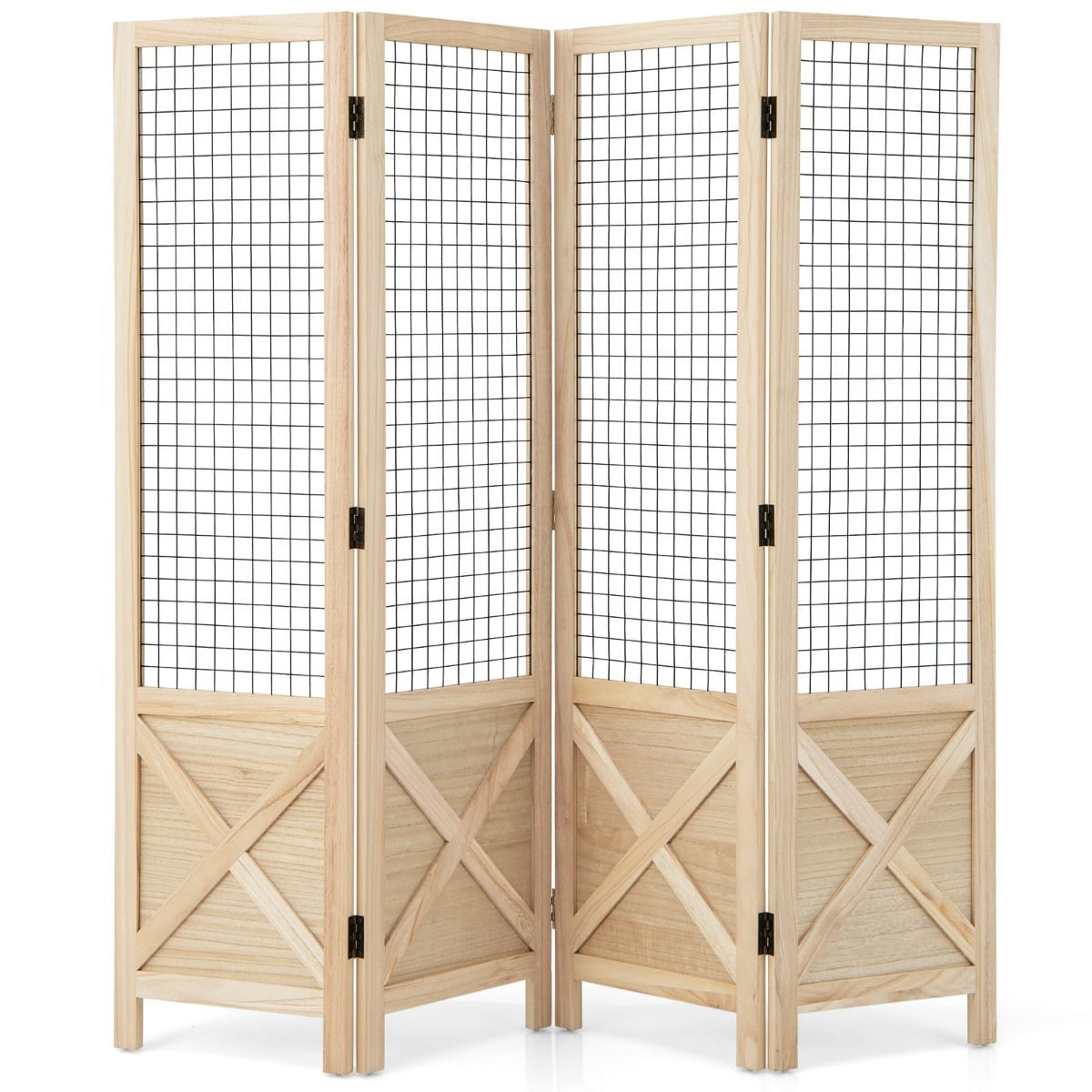 Folding Room Divider, 151x144 cm, 4-Panel Wood Screen