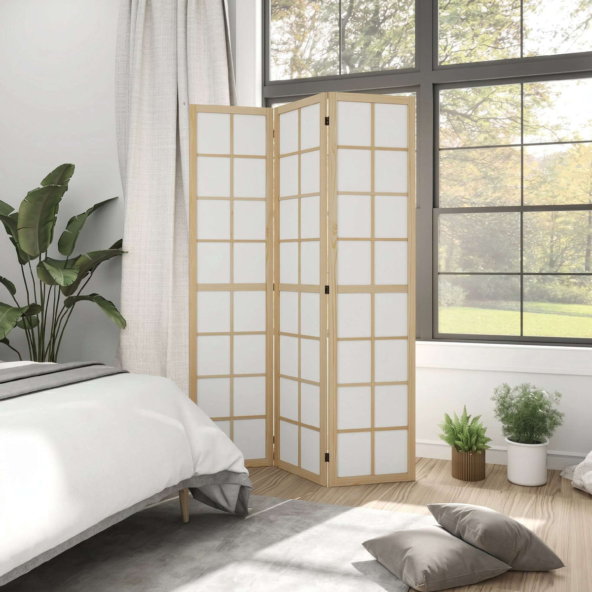 Folding Room Divider Privacy Screen, Pine Wood, 120x170 cm