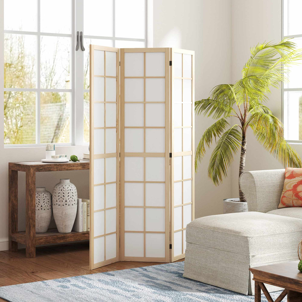Folding Room Divider Privacy Screen, Pine Wood, 120x170 cm