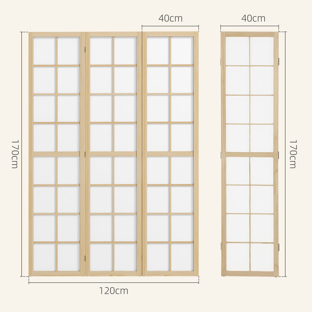 Folding Room Divider Privacy Screen, Pine Wood, 120x170 cm