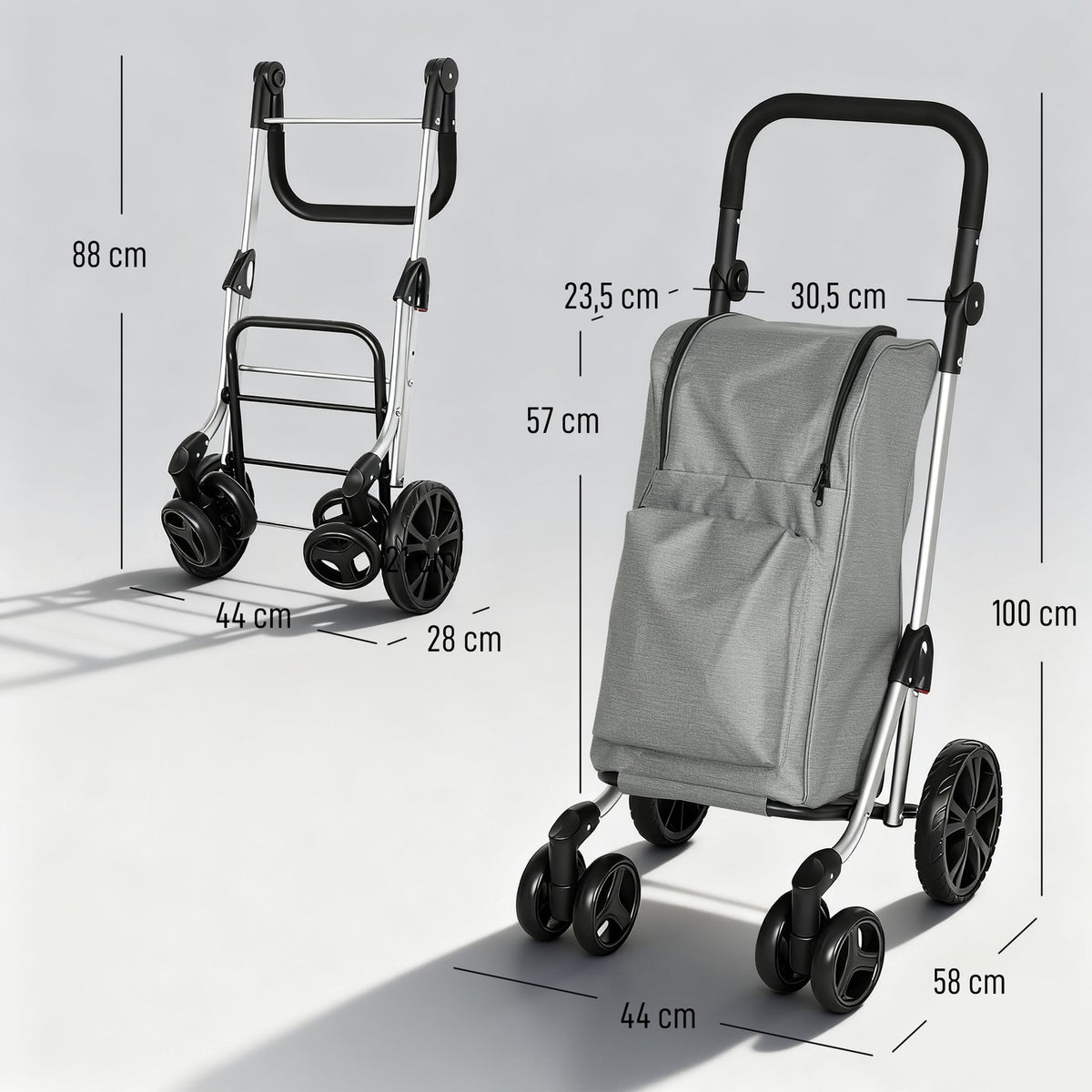 Folding Shopping Cart, 46L Bag, Cooler, Adjustable Handle