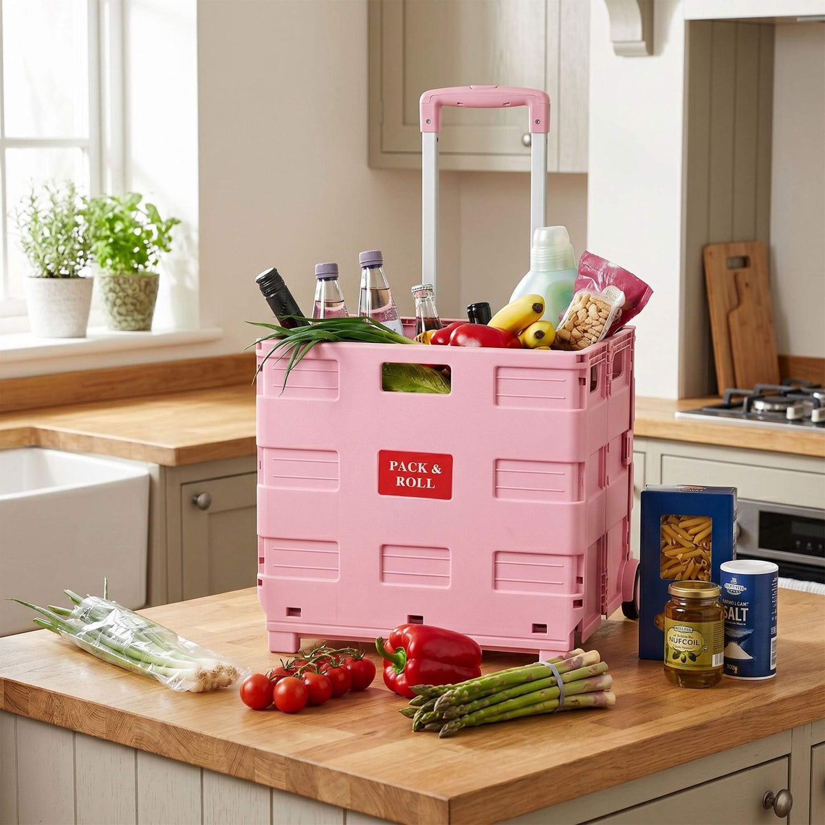 Folding Shopping Trolley with Telescopic Handle, 35kg Capacity