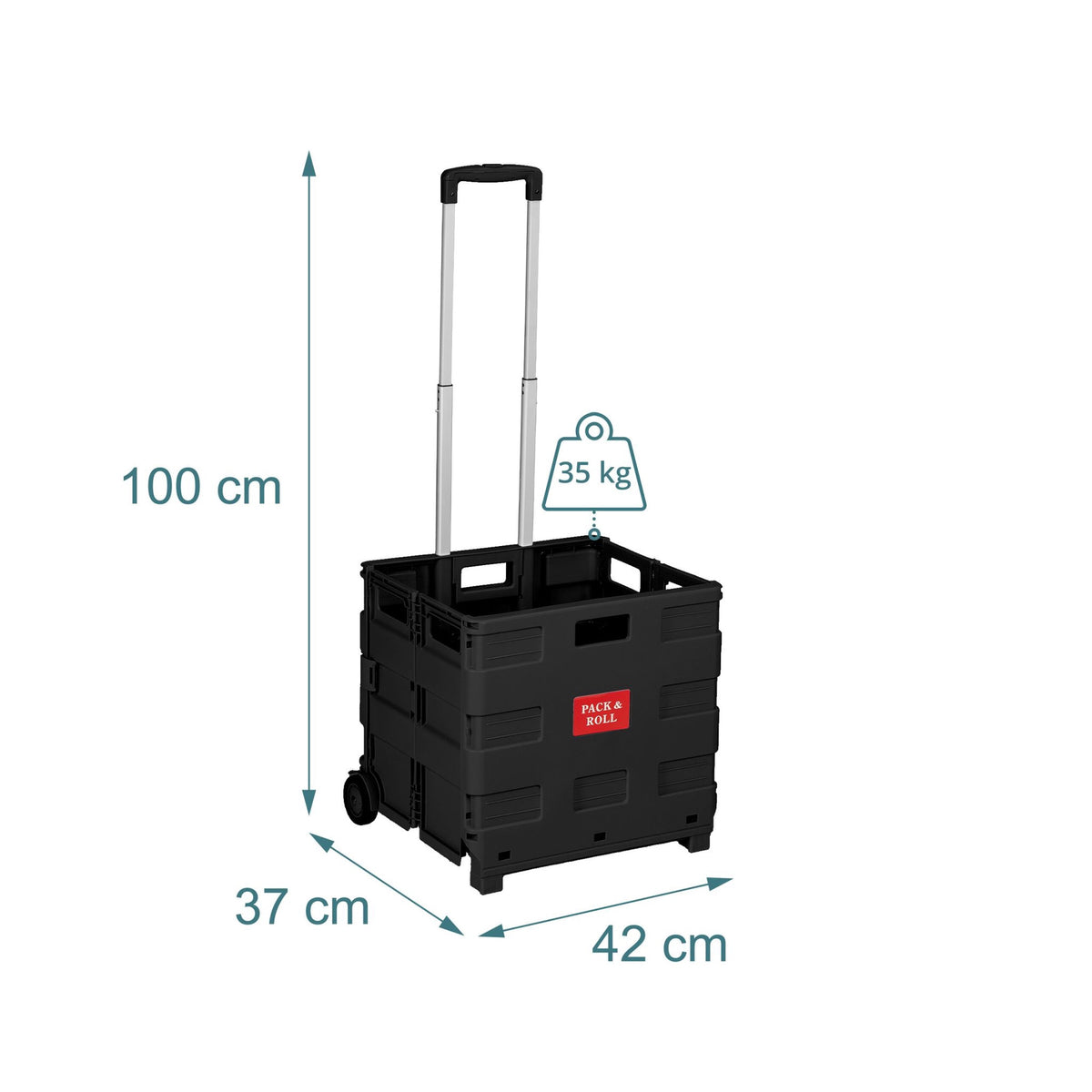 Folding Shopping Trolley with Telescopic Handle, Black