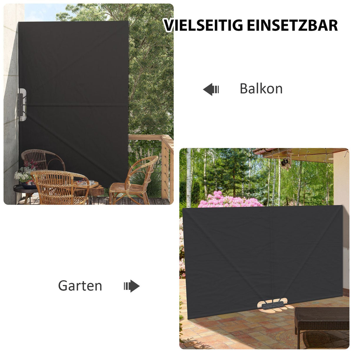 Folding Side Awning, 237 X 160Cm Garden Awning, Privacy Screen With Uv Protection, Wind Protection With Steel Frame, For Balcony, Terrace, Polyester, Dark Gray