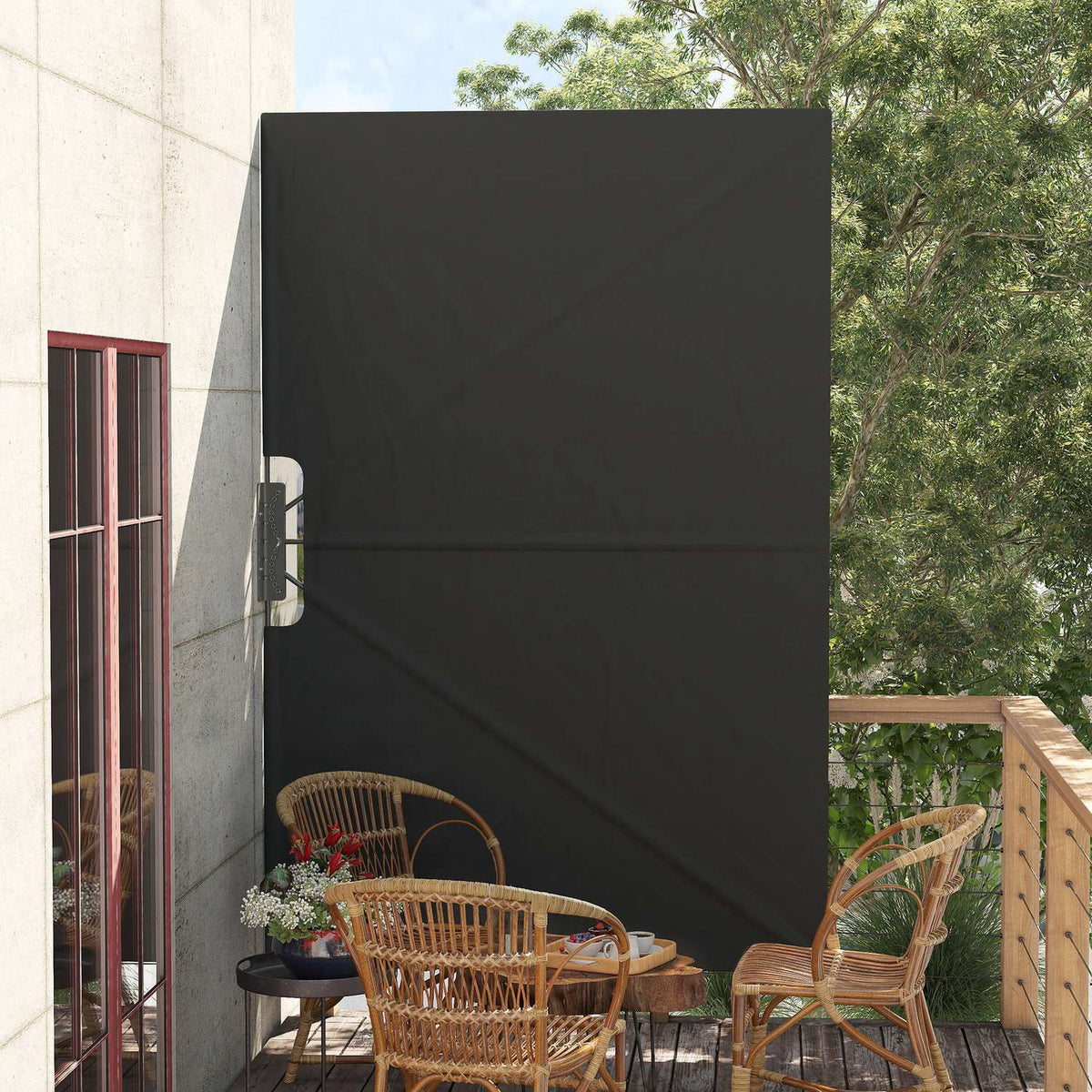 Folding Side Awning, 237 X 160Cm Garden Awning, Privacy Screen With Uv Protection, Wind Protection With Steel Frame, For Balcony, Terrace, Polyester, Dark Gray