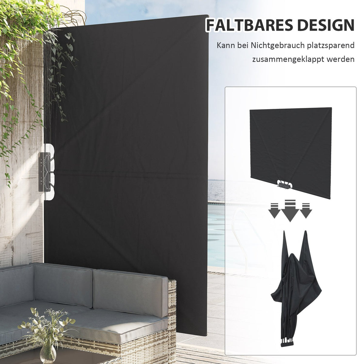 Folding Side Awning, 237 X 160Cm Garden Awning, Privacy Screen With Uv Protection, Wind Protection With Steel Frame, For Balcony, Terrace, Polyester, Dark Gray