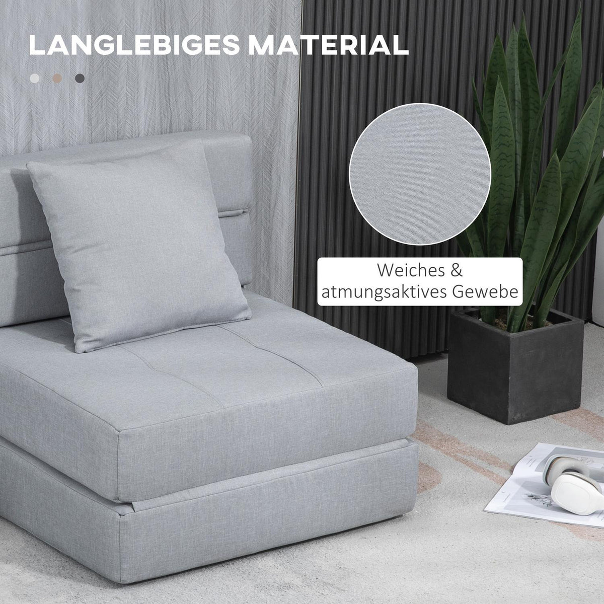 Folding Sleeping Chair, Sofa Bed, 2-In-1 Folding Chair With Bed Function, Relaxation Chair With Pillows, Guest Bed For Living Room, Bedroom, Load Capacity Up To 100 Kg, Light Gray
