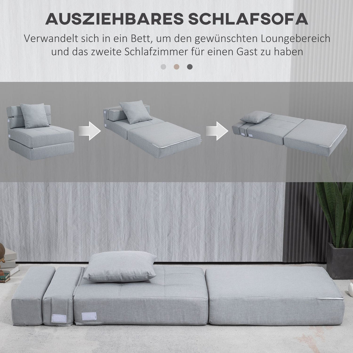 Folding Sleeping Chair, Sofa Bed, 2-In-1 Folding Chair With Bed Function, Relaxation Chair With Pillows, Guest Bed For Living Room, Bedroom, Load Capacity Up To 100 Kg, Light Gray
