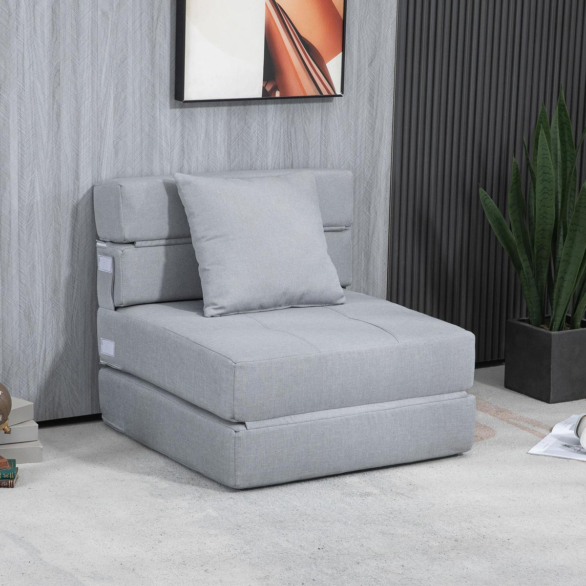 Folding Sleeping Chair, Sofa Bed, 2-In-1 Folding Chair With Bed Function, Relaxation Chair With Pillows, Guest Bed For Living Room, Bedroom, Load Capacity Up To 100 Kg, Light Gray