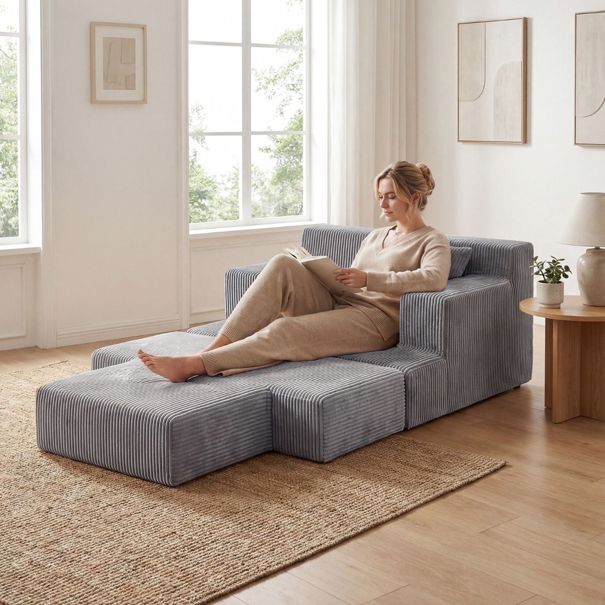 Folding Sofa Bed, Convertible Sleeper Chair, Grey, 2 Pillows