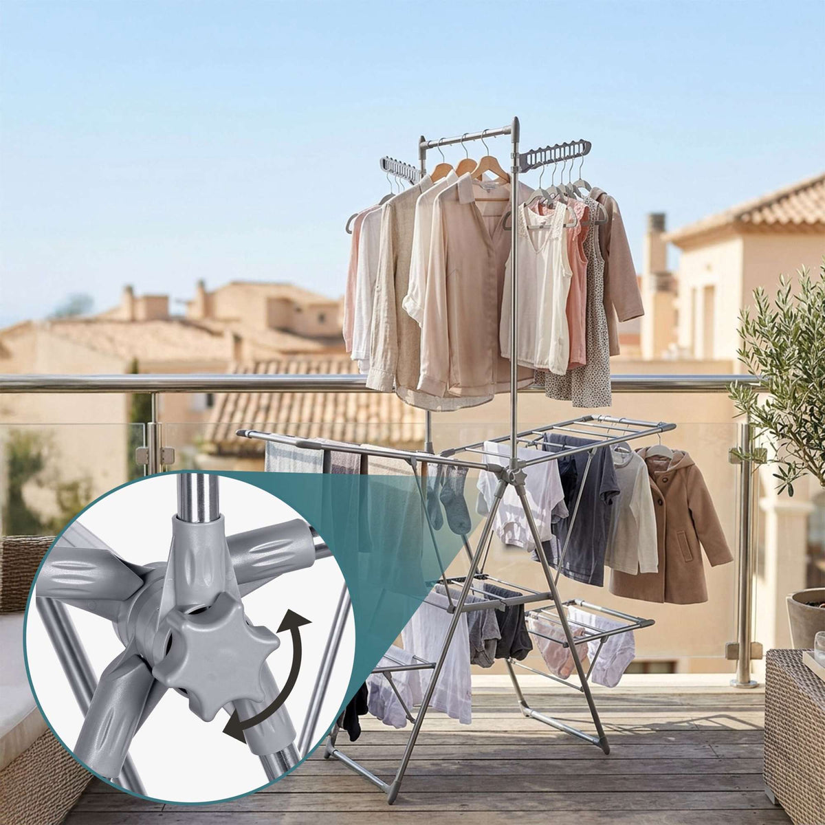 Folding Stainless Steel Clothes Drying Rack with Rail