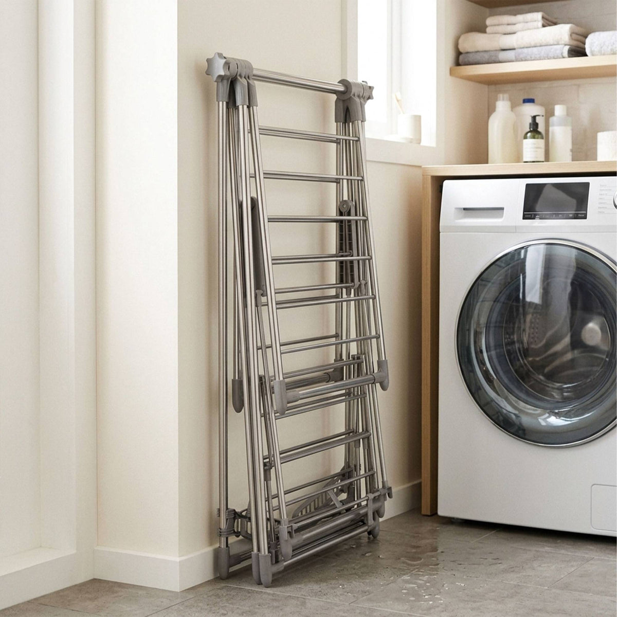 Folding Stainless Steel Clothes Drying Rack with Rail