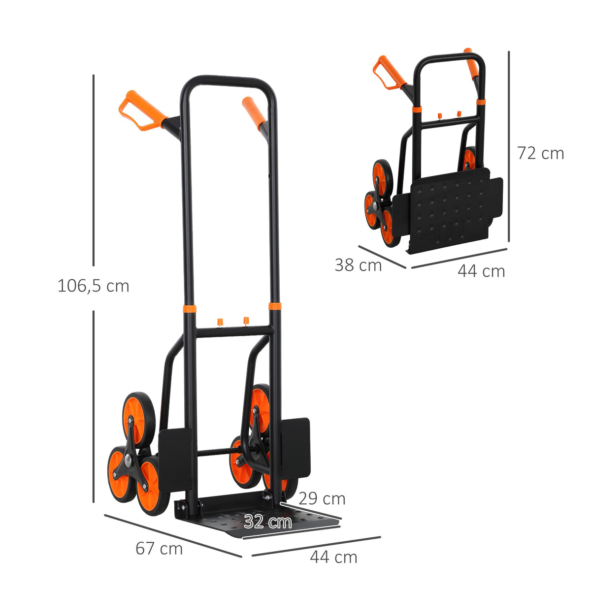 Folding Stair Climbing Hand Truck, Steel Frame, 120kg Capacity
