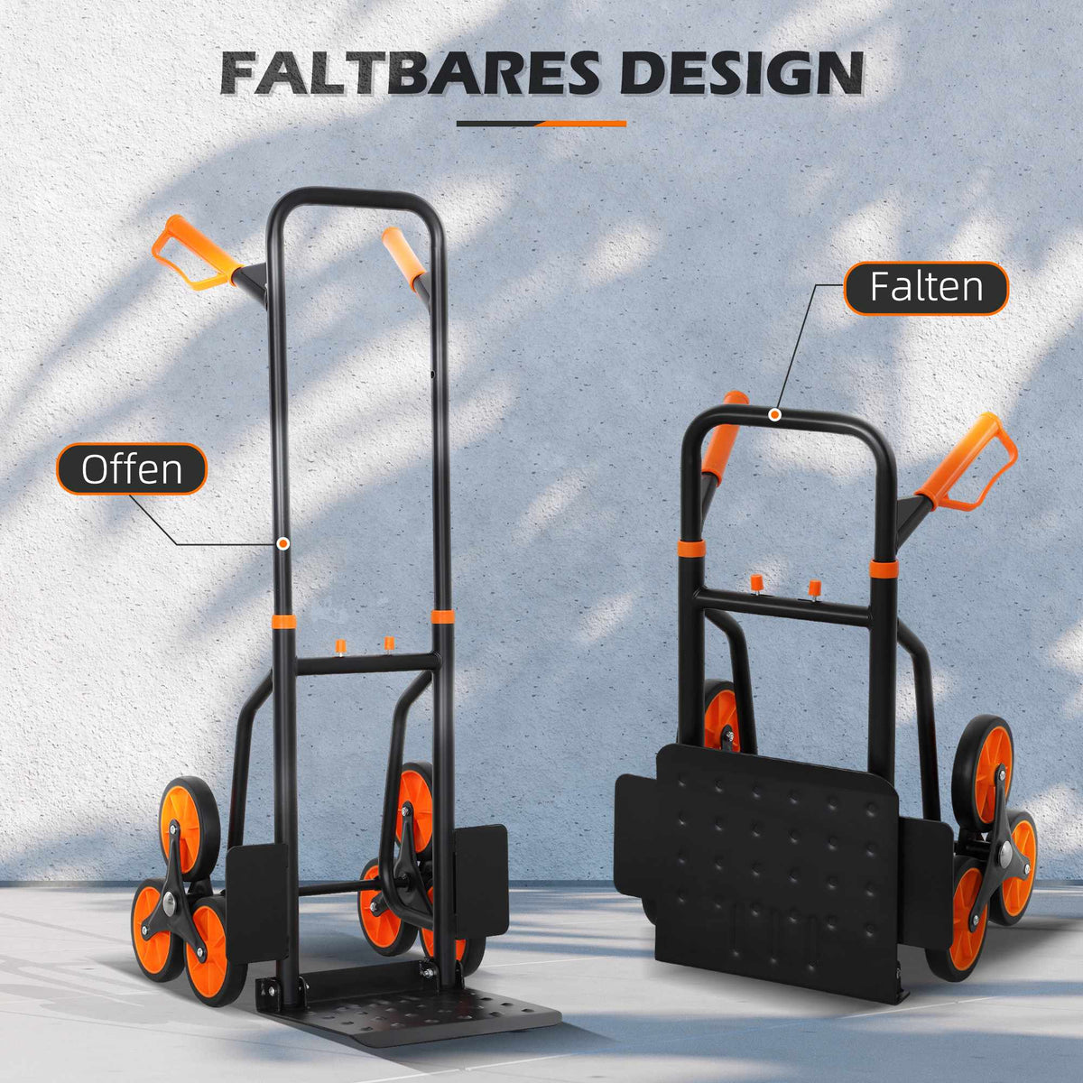 Folding Stair Climbing Hand Truck, Steel Frame, 120kg Capacity