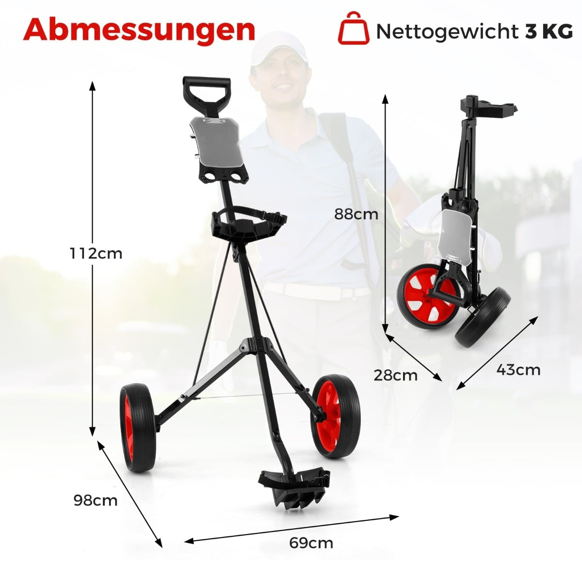 Folding Steel Golf Trolley with Scorecard Holder, 2 Wheels