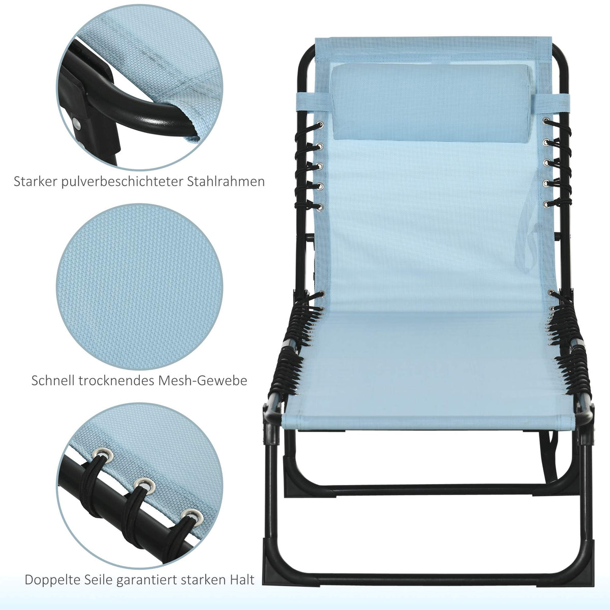Folding Sun Lounger, Breathable Mesh, Metal Frame, 189x58x30 cm