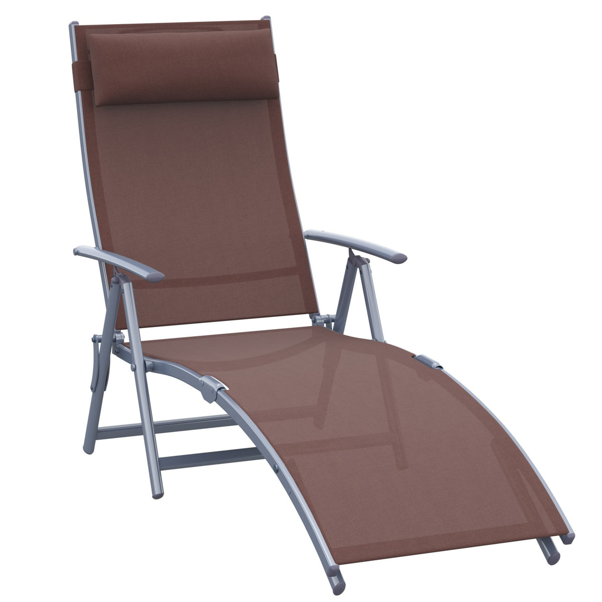 Folding Sun Lounger, Garden Lounger, Relaxation Lounger With Brown Cushion