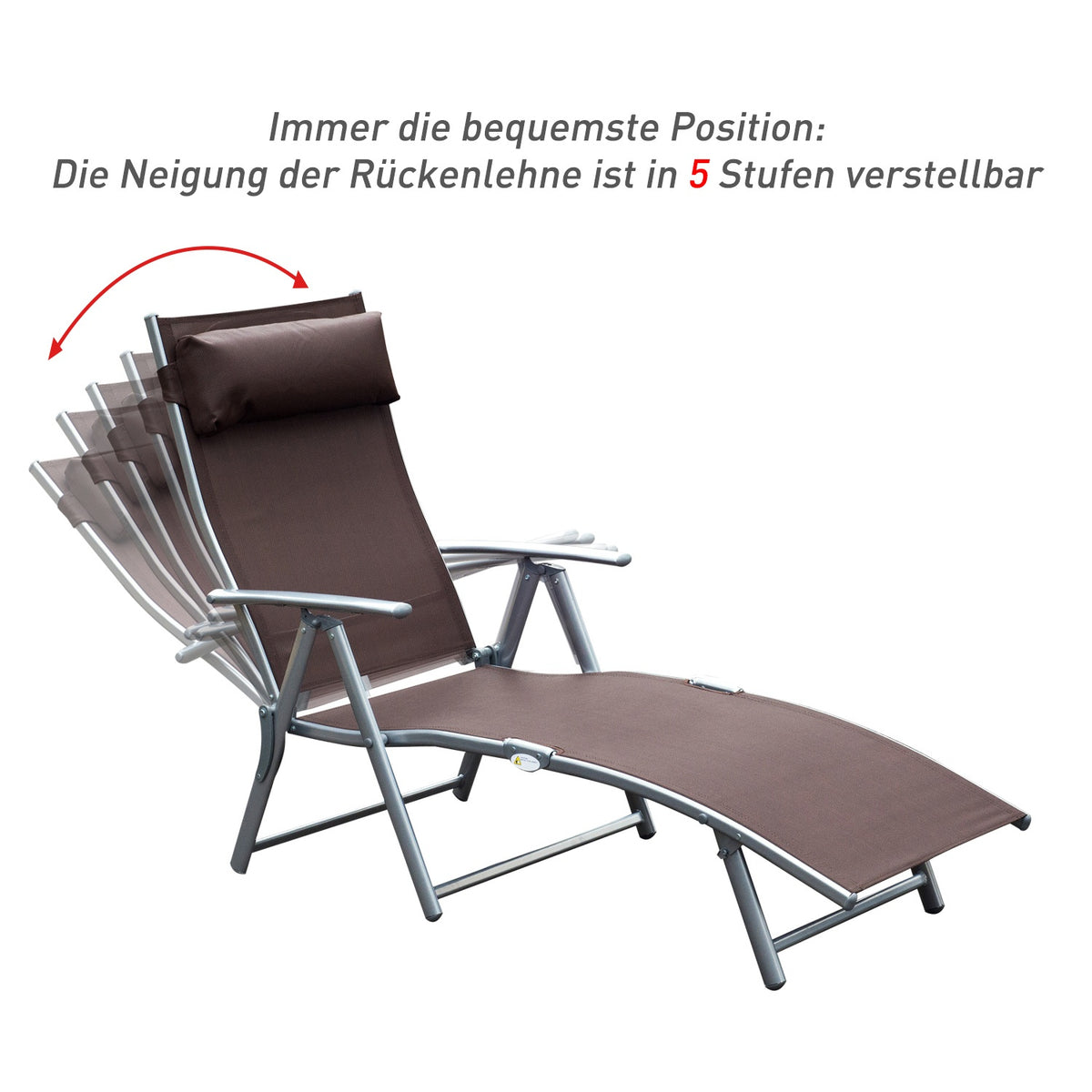 Folding Sun Lounger, Garden Lounger, Relaxation Lounger With Brown Cushion