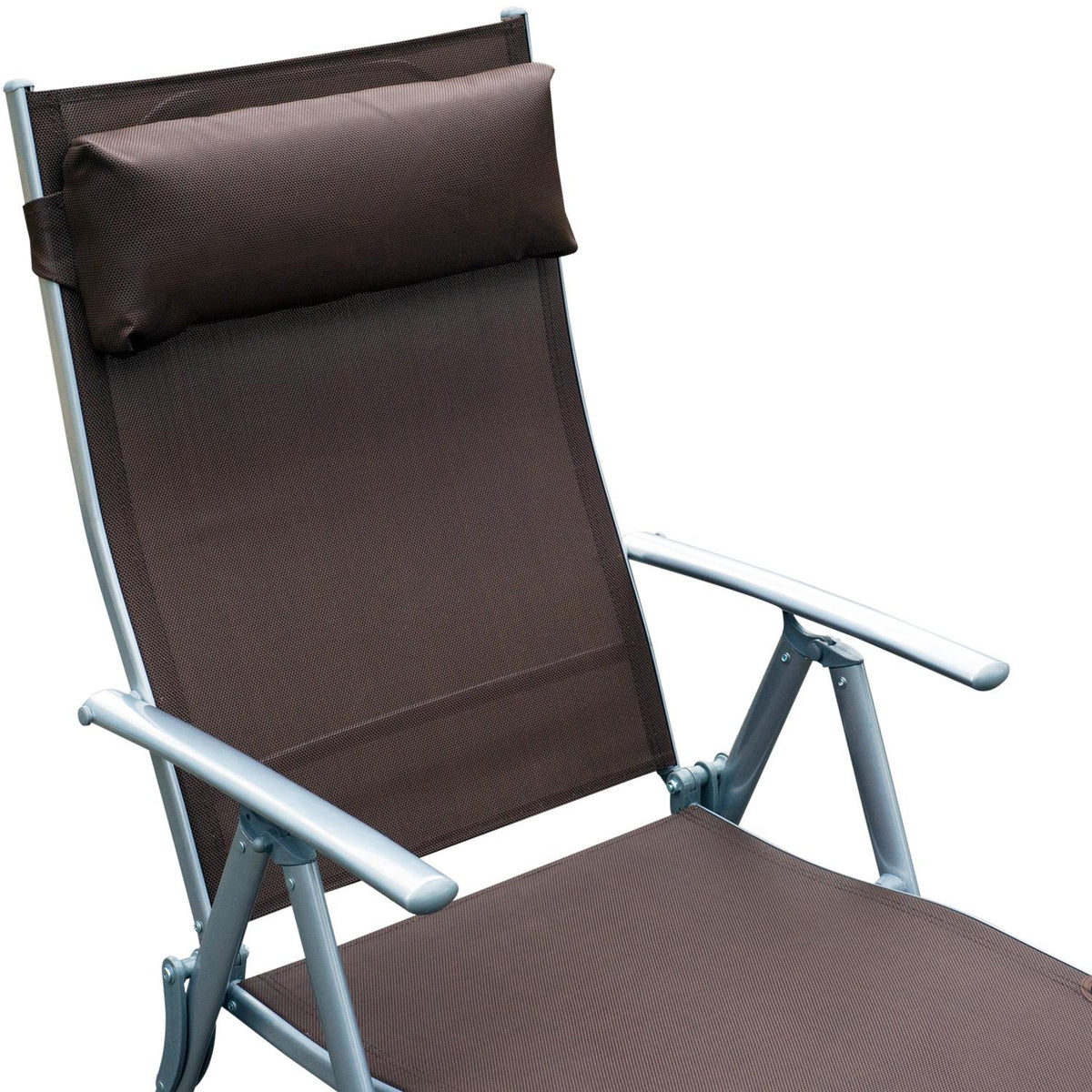 Folding Sun Lounger, Garden Lounger, Relaxation Lounger With Brown Cushion