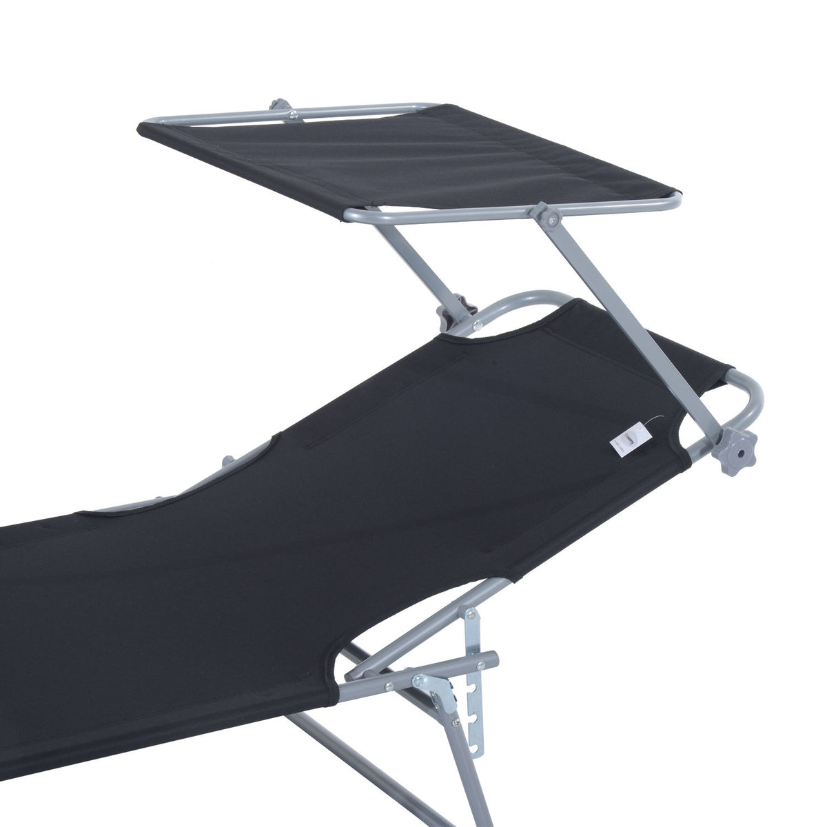 Folding Sun Lounger Garden Lounger With Sun Protection, Black, 187X58X36 Cm