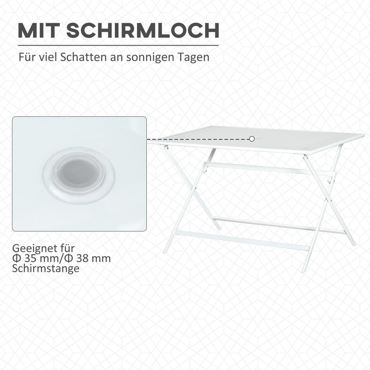 Folding Table Garden Table Umbrella Hole Folding Table Side Table Balcony Table Picnic Table Metal 110X70X70Cm