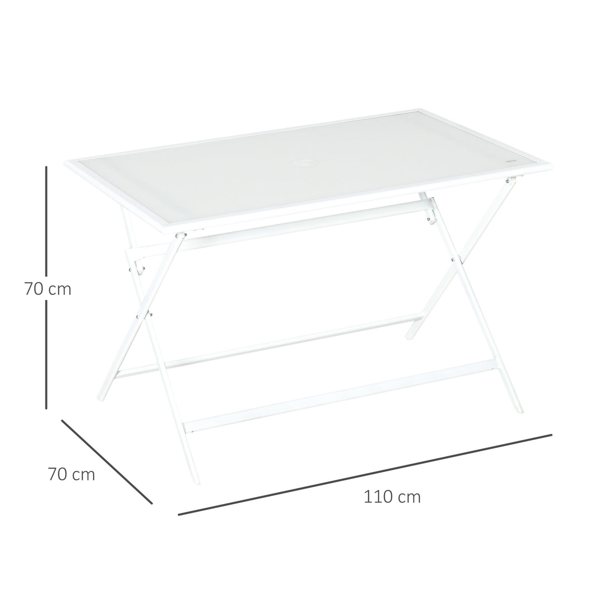 Folding Table Garden Table Umbrella Hole Folding Table Side Table Balcony Table Picnic Table Metal 110X70X70Cm