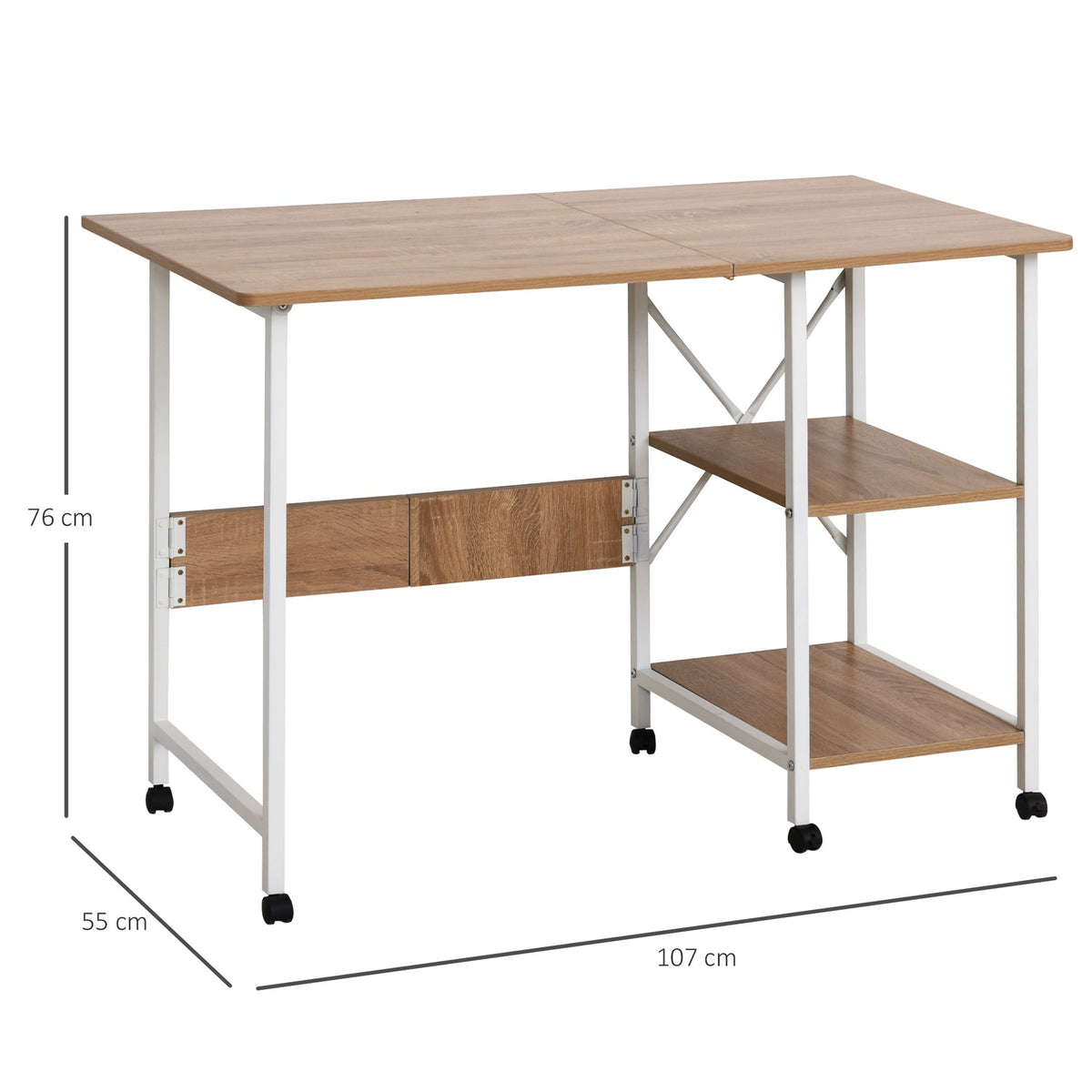 Folding Table Mobile Desk On Wheels, Side Table, Mdf, Natural, 107X55X76Cm