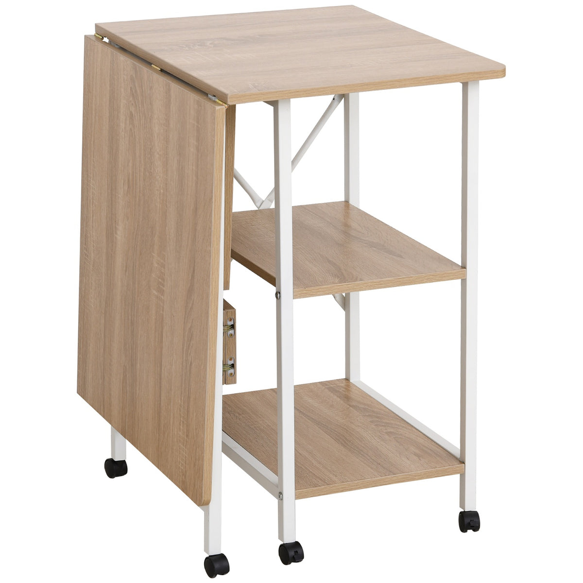 Folding Table Mobile Desk On Wheels, Side Table, Mdf, Natural, 107X55X76Cm