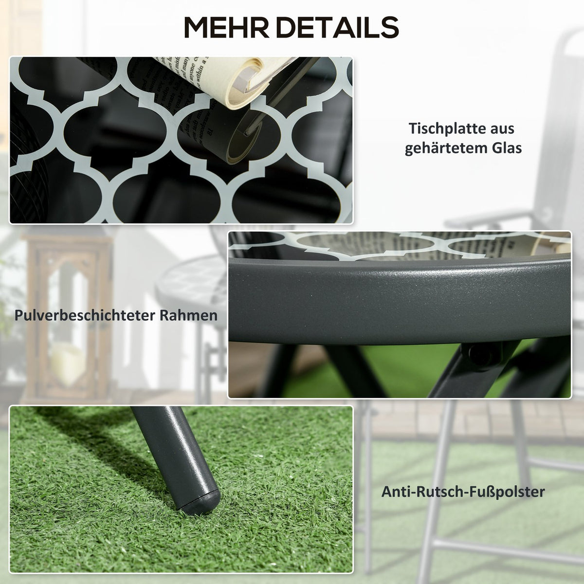 Folding Table Side Table Glass Top Camping Table Black 45X45X50Cm