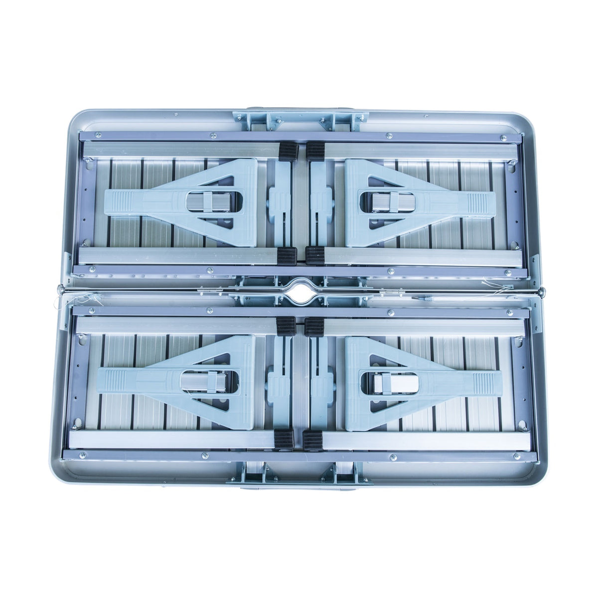 Folding Table With Seats Aluminum Picnic Suitcase Seating Group, Portable, Silver & Mdf, 84.5X67.5X66.5 Cm, For Camping & Outdoor