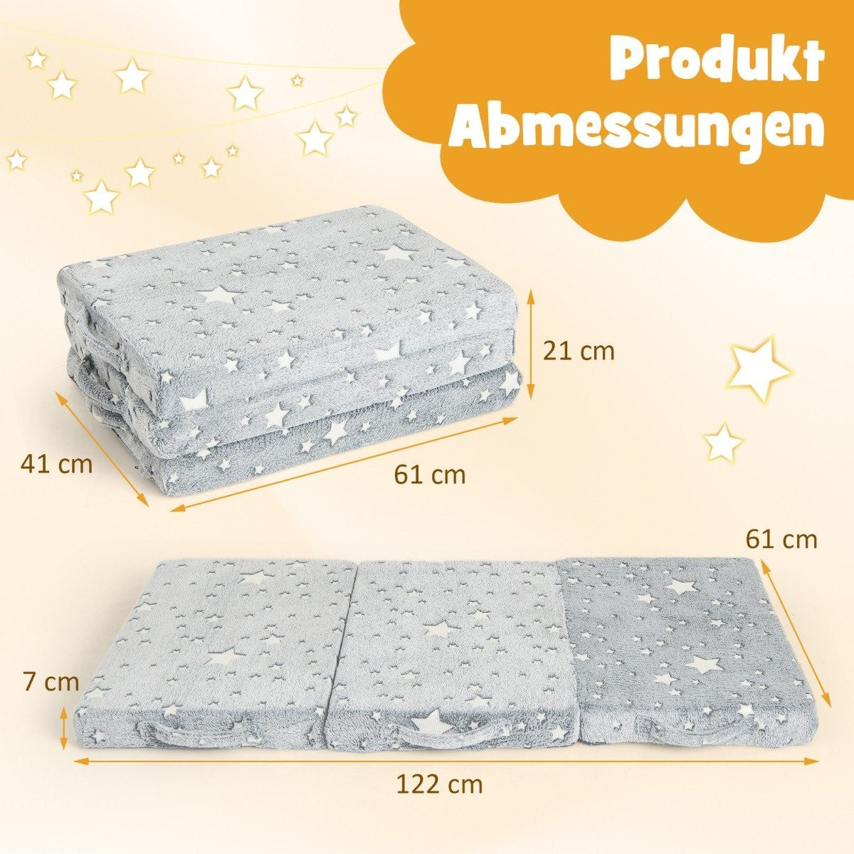 Folding Travel Mattress 60x120 cm, Glow-in-the-Dark Design
