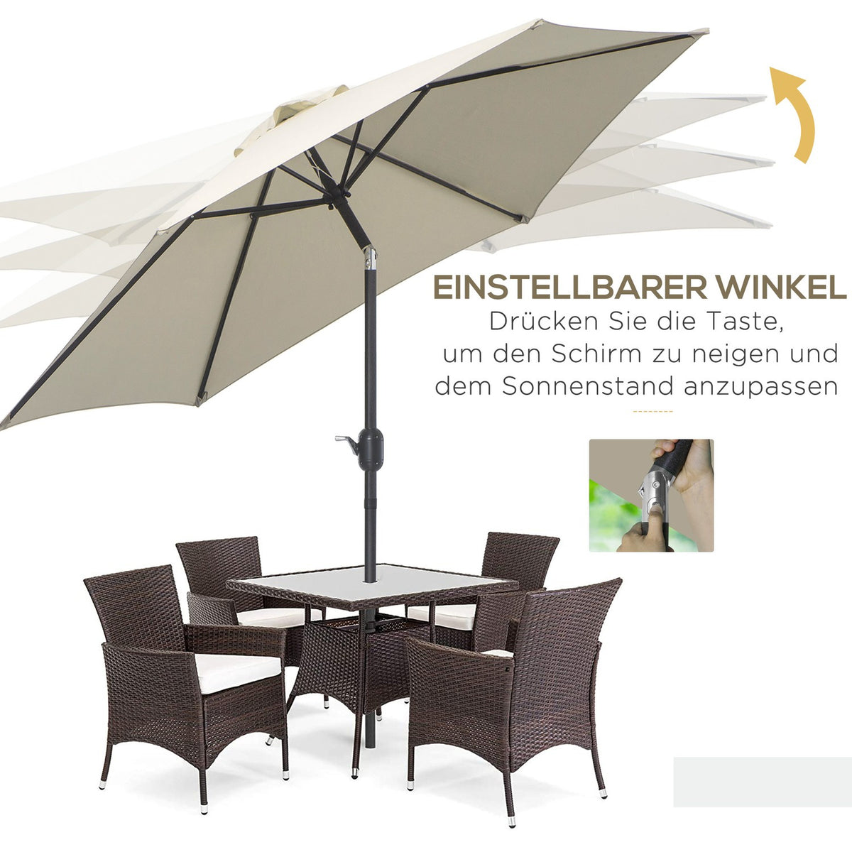Folding Umbrella Parasol Garden Umbrella Market Umbrella With Hand Crank Aluminum 180/㎡ Polyester Beige ∅2.7 X 2.35 M