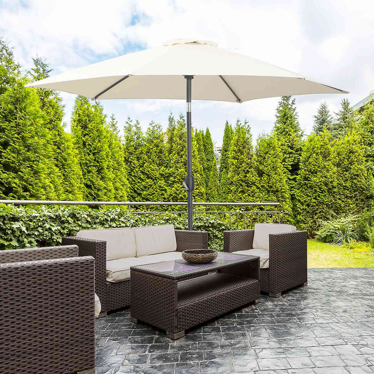 Folding Umbrella Parasol Garden Umbrella Market Umbrella With Hand Crank Aluminum 180/㎡ Polyester Beige ∅2.7 X 2.35 M