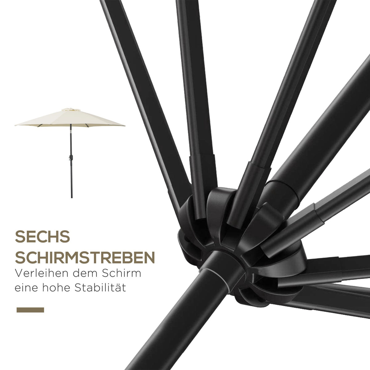 Folding Umbrella Parasol Garden Umbrella Market Umbrella With Hand Crank Aluminum 180/㎡ Polyester Beige ∅2.7 X 2.35 M
