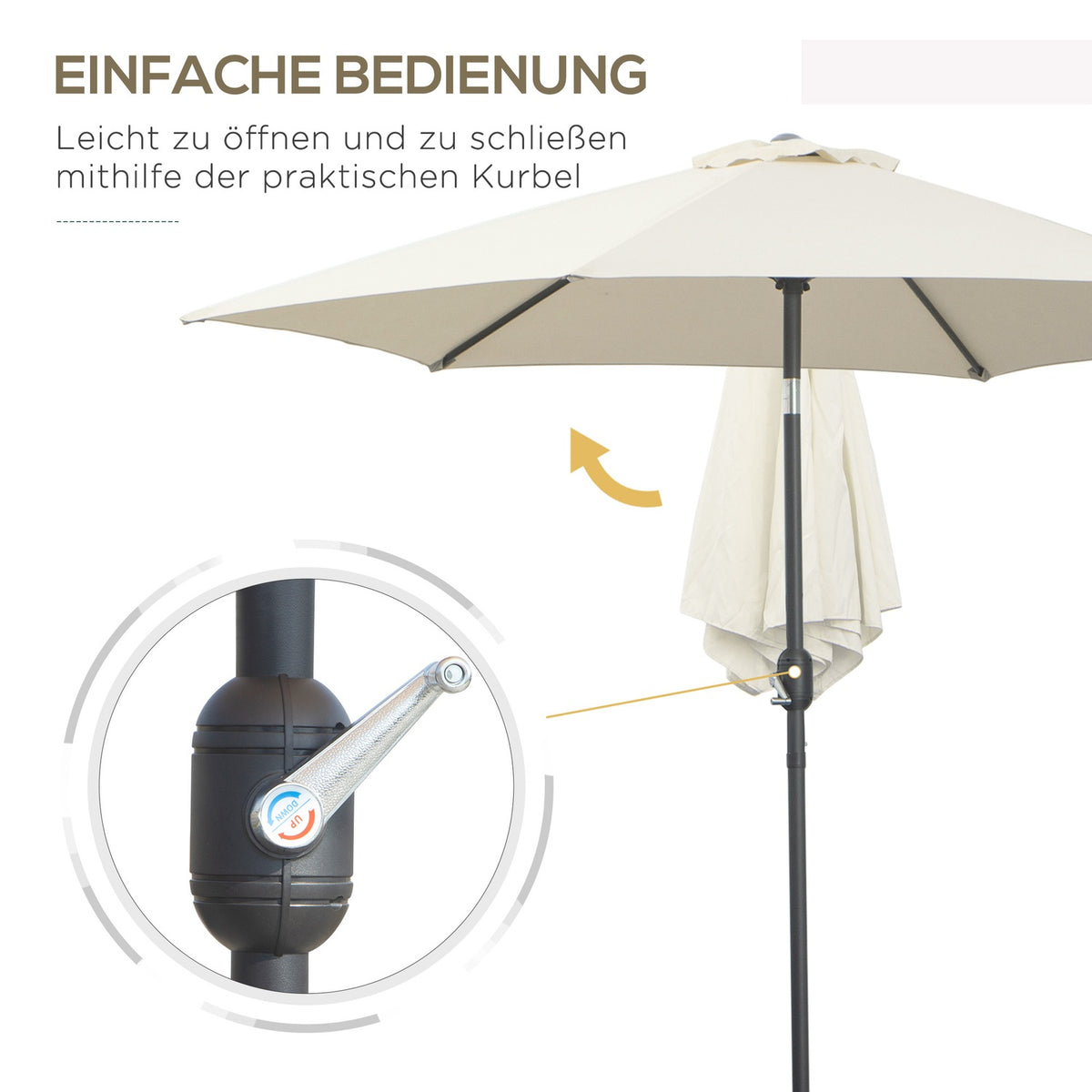 Folding Umbrella Parasol Garden Umbrella Market Umbrella With Hand Crank Aluminum 180/㎡ Polyester Beige ∅2.7 X 2.35 M
