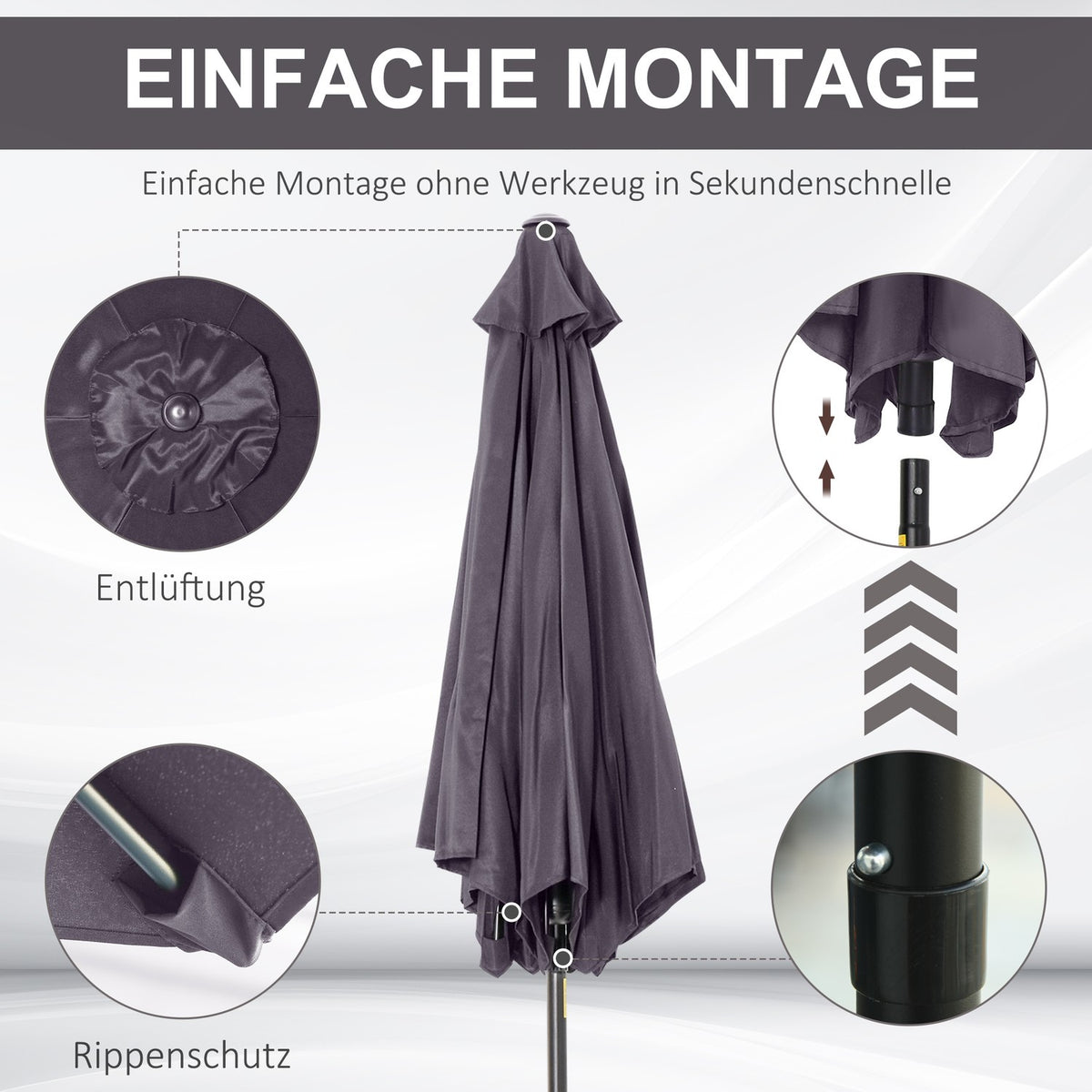 Folding Umbrella Parasol Garden Umbrella Market Umbrella With Hand Crank Aluminum 180/㎡ Polyester Gray ∅2.7 X 2.35 M
