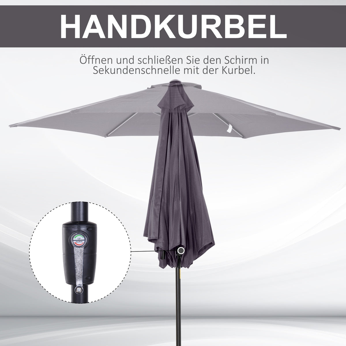 Folding Umbrella Parasol Garden Umbrella Market Umbrella With Hand Crank Aluminum 180/㎡ Polyester Gray ∅2.7 X 2.35 M