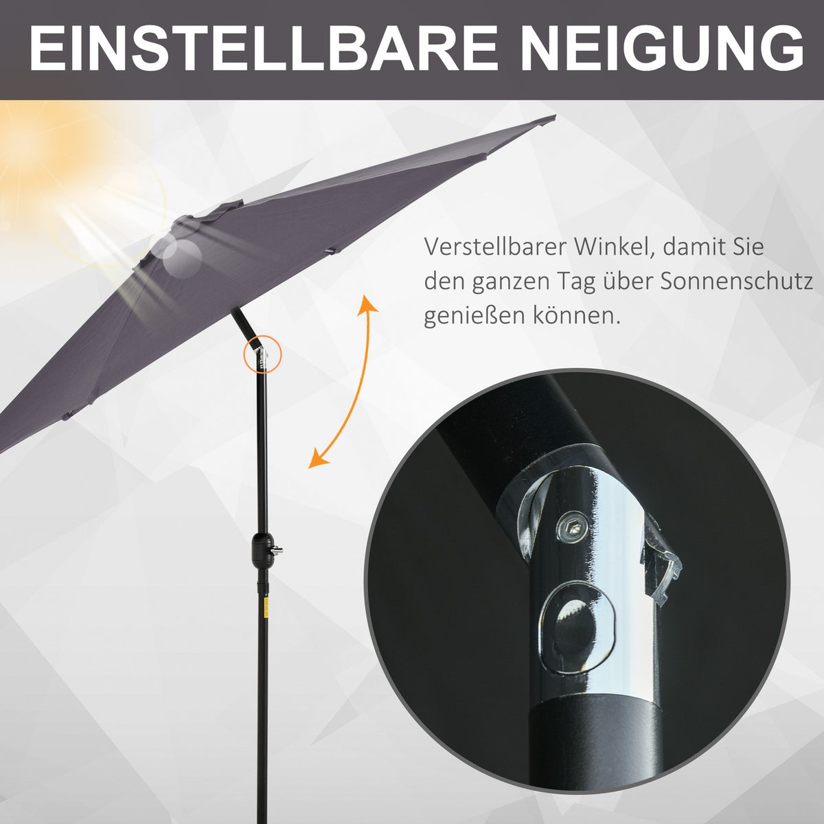 Folding Umbrella Parasol Garden Umbrella Market Umbrella With Hand Crank Aluminum 180/㎡ Polyester Gray ∅2.7 X 2.35 M
