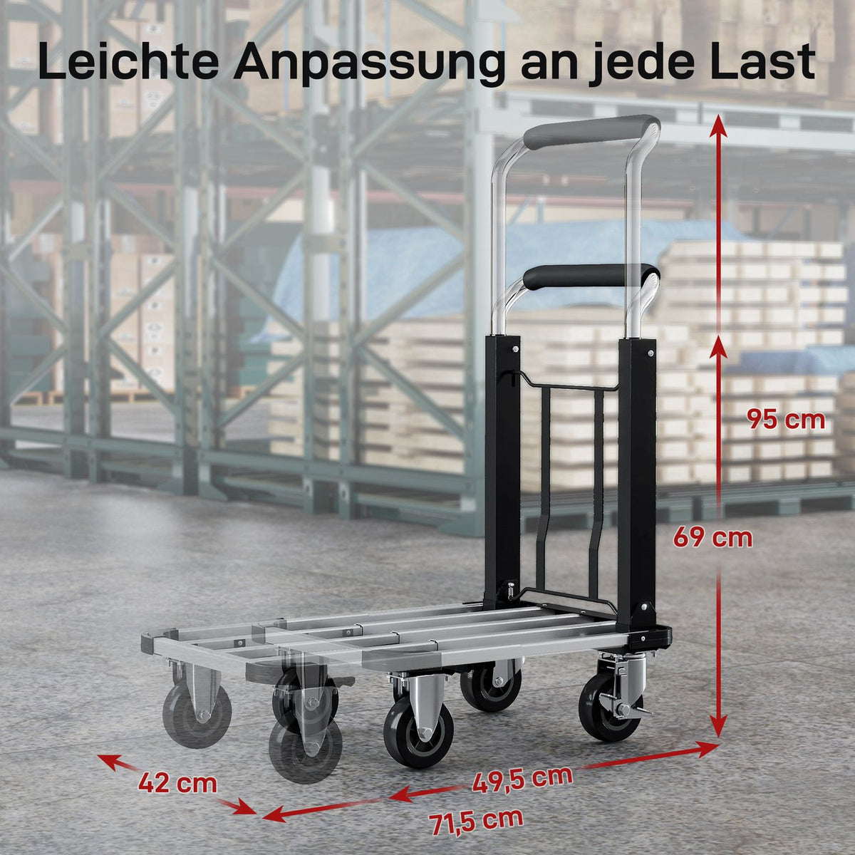 Folding Wagon, 150kg Capacity, Adjustable Handle, Black