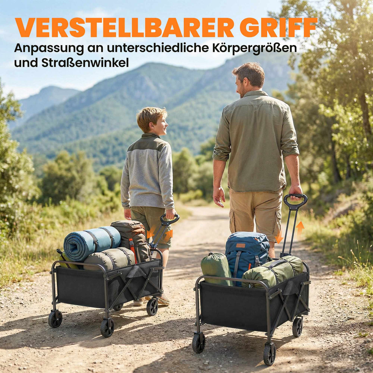 Folding Wagon with Adjustable Handle, 68kg Capacity, Black