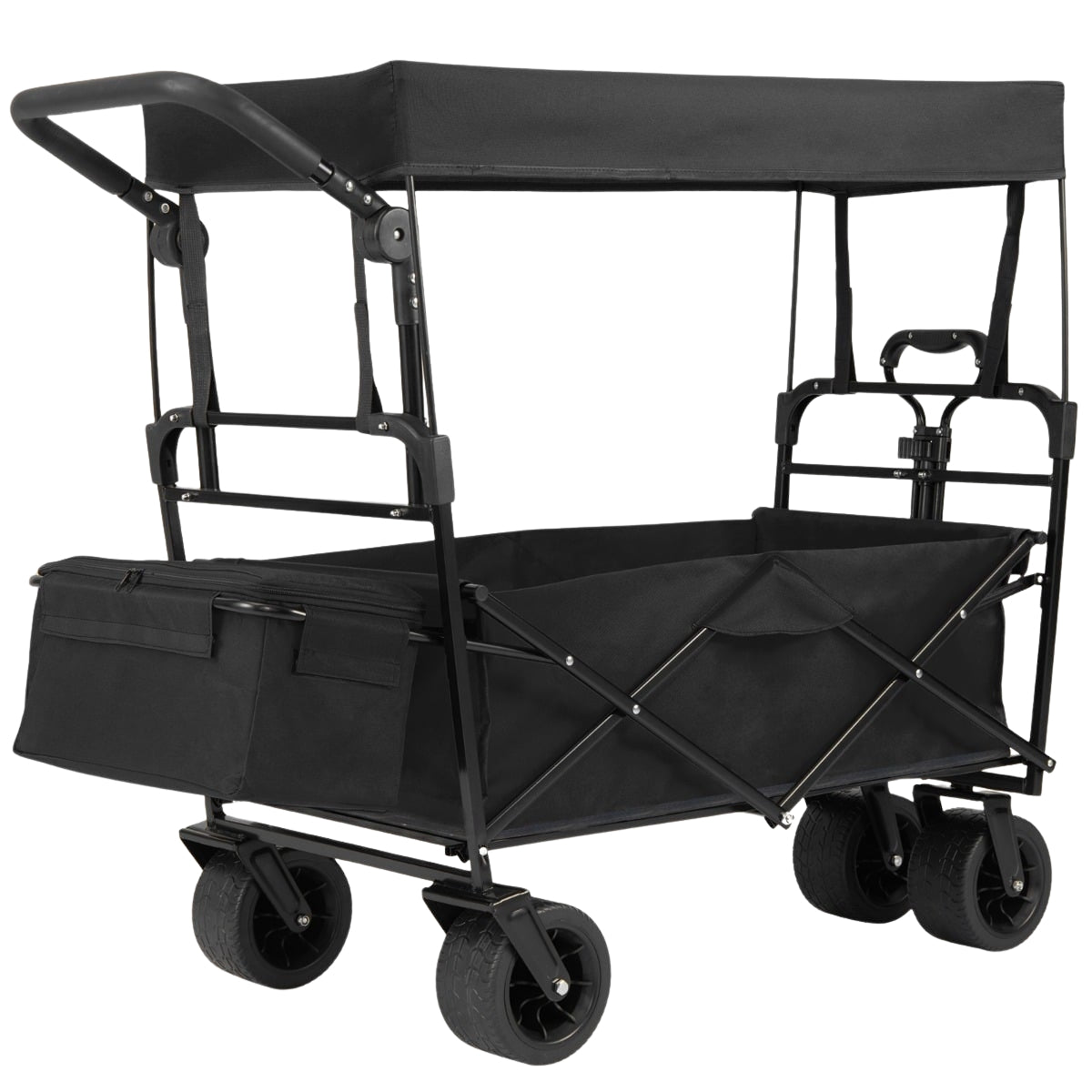 Folding Wagon with Removable Canopy, Adjustable Handles, Black