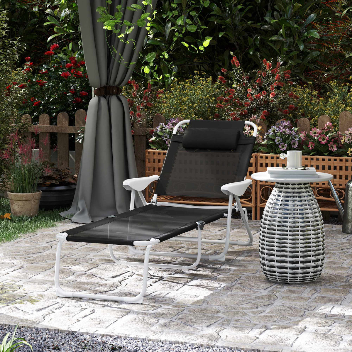 Folding Weatherproof Garden Lounger, Adjustable Backrest